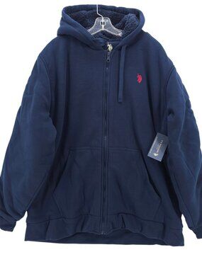 NWT US POLO ASSN Men's Full Zip Jacket Fleece Lined Hoodie Navy Blue 3XL